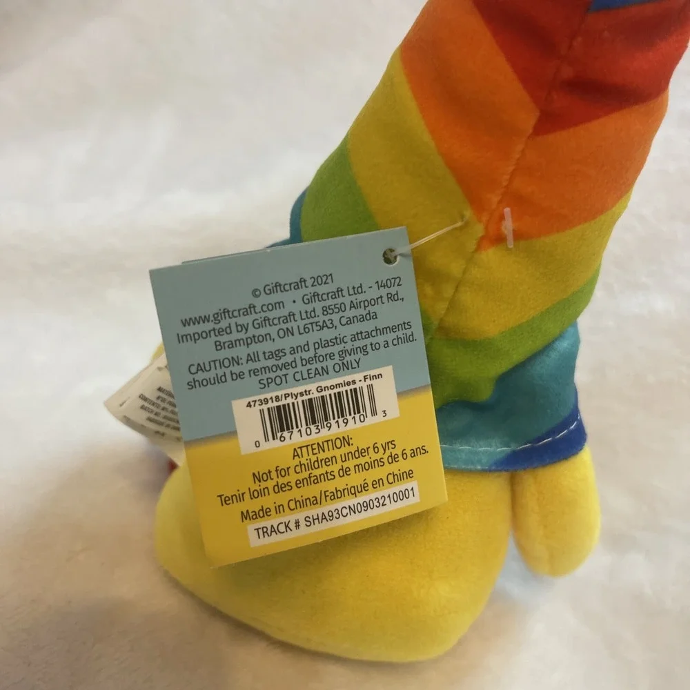 Giftcraft Gnomies Finn Rainbow Stripe Hat‎ Plush Gnome New with Tags 11 Inch